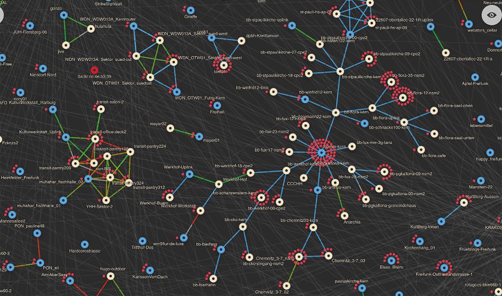 Das Mesh-Netz man auch auf map.hamburg.freifunk.net erkunden kann, Screenshot: map.hamburg.freifunk.net